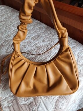 Mustard Yellow Shoulder Bag Hobo Crossbody Pleated Vegan Leather EAM 3AM FOREVER
